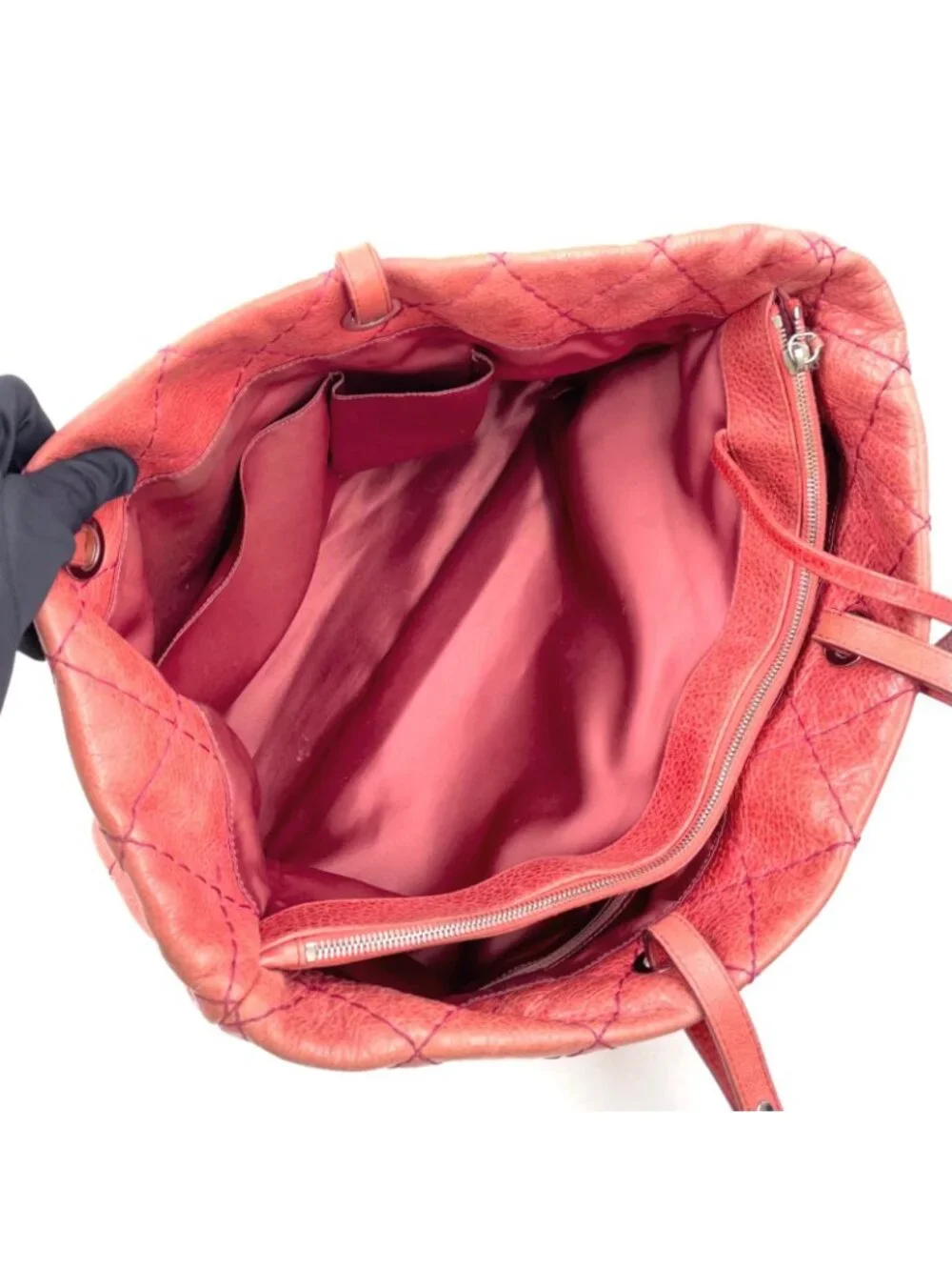 Chanel CC Logo on the Road Leather Pink Red Tote Bag Silver